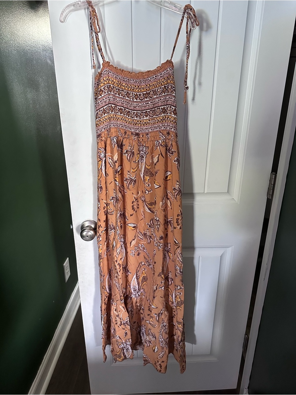 Pinkblush Rust Floral Smocked Maxi Dress with Tie Straps
